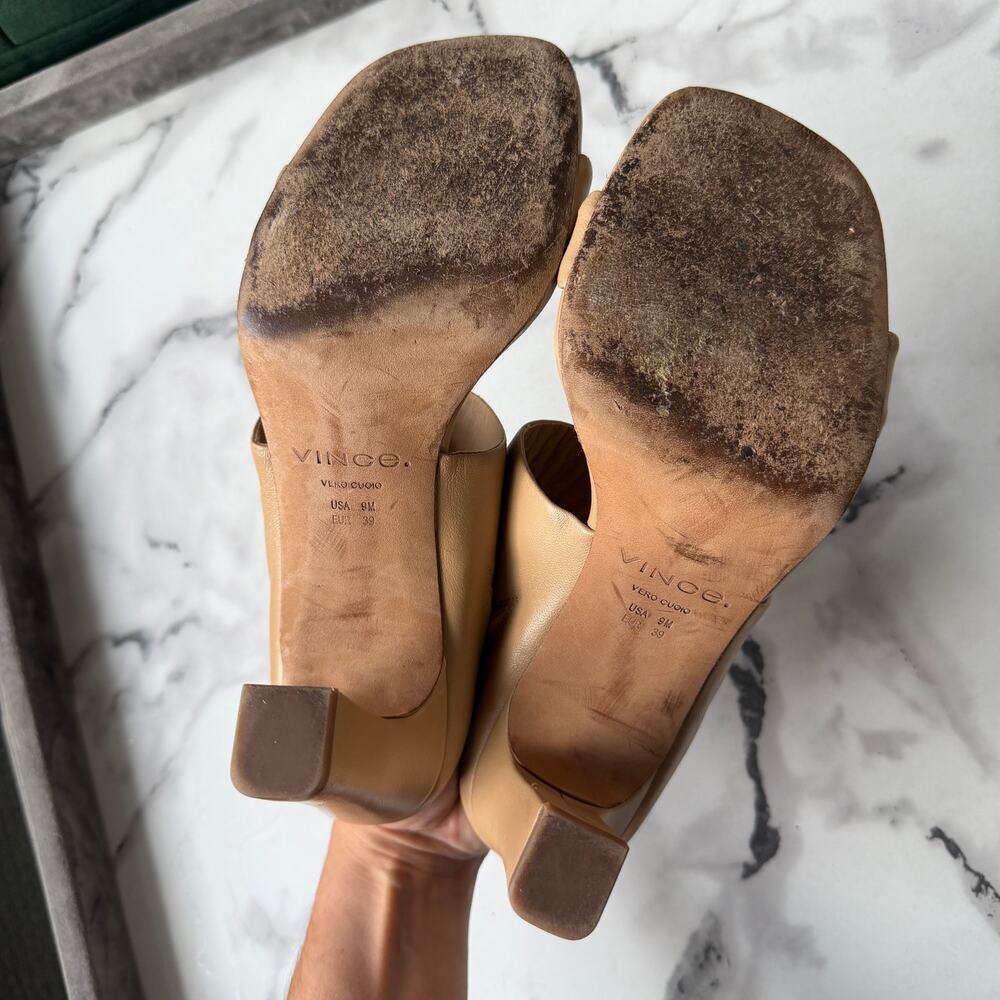 Vince Quinn Leather High Heel Mule Sandals in Cappuccino Size 9 - Picture 7 of 8